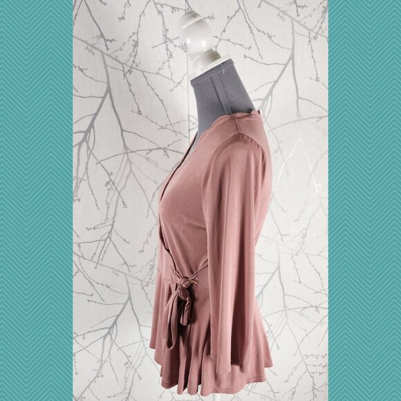 Eri + Ali Blush Pink Modal Blend Scalloped Wrap Blouse Feminine - Picture 3 of 5